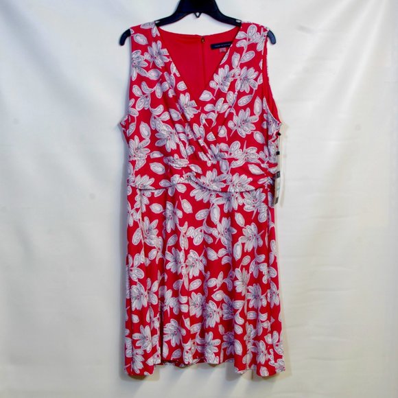 Tommy Hilfiger Women's Pink Plus Printed Knee-Length Fit & Flare Dress Size 16 - Picture 1 of 5
